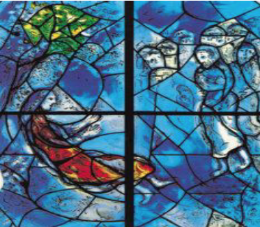 Marc Chagall stained glass window;Deborah dispensing justice under a palm tree